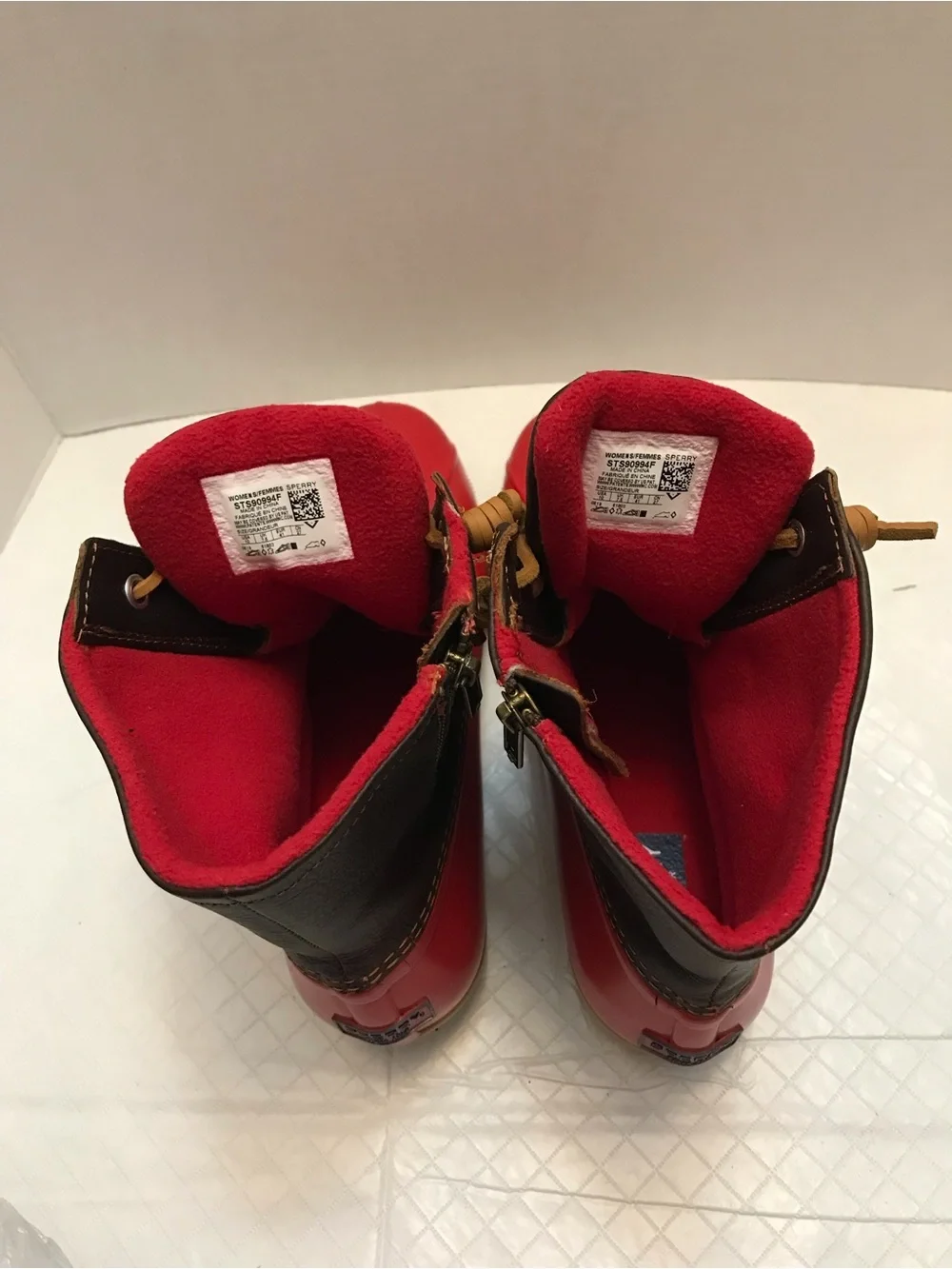 Sperry Red and Brown Waterproof Lace-Up Rain Boots